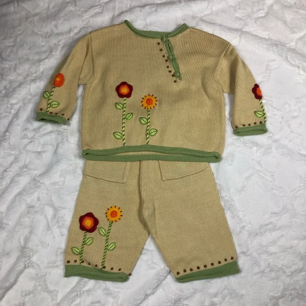 Zackali 4 Kids Red Flowers Knit Outfit size 3/4 - Picture 2 of 13